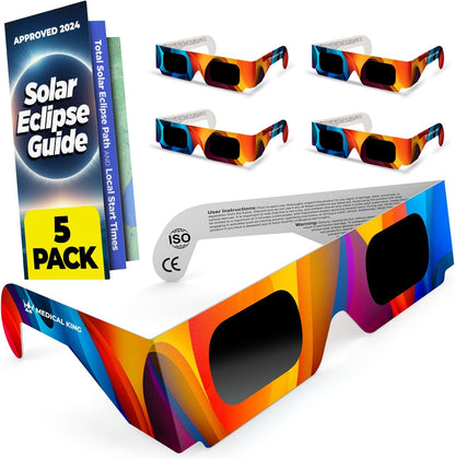 Solar Eclipse Glasses 2, 5, 10, 20, 50, 100 pack - 2024 CE and ISO Certified Approved 2024 Multicolor Safe Shades for Direct Sun Viewing - MedicalKingUsa