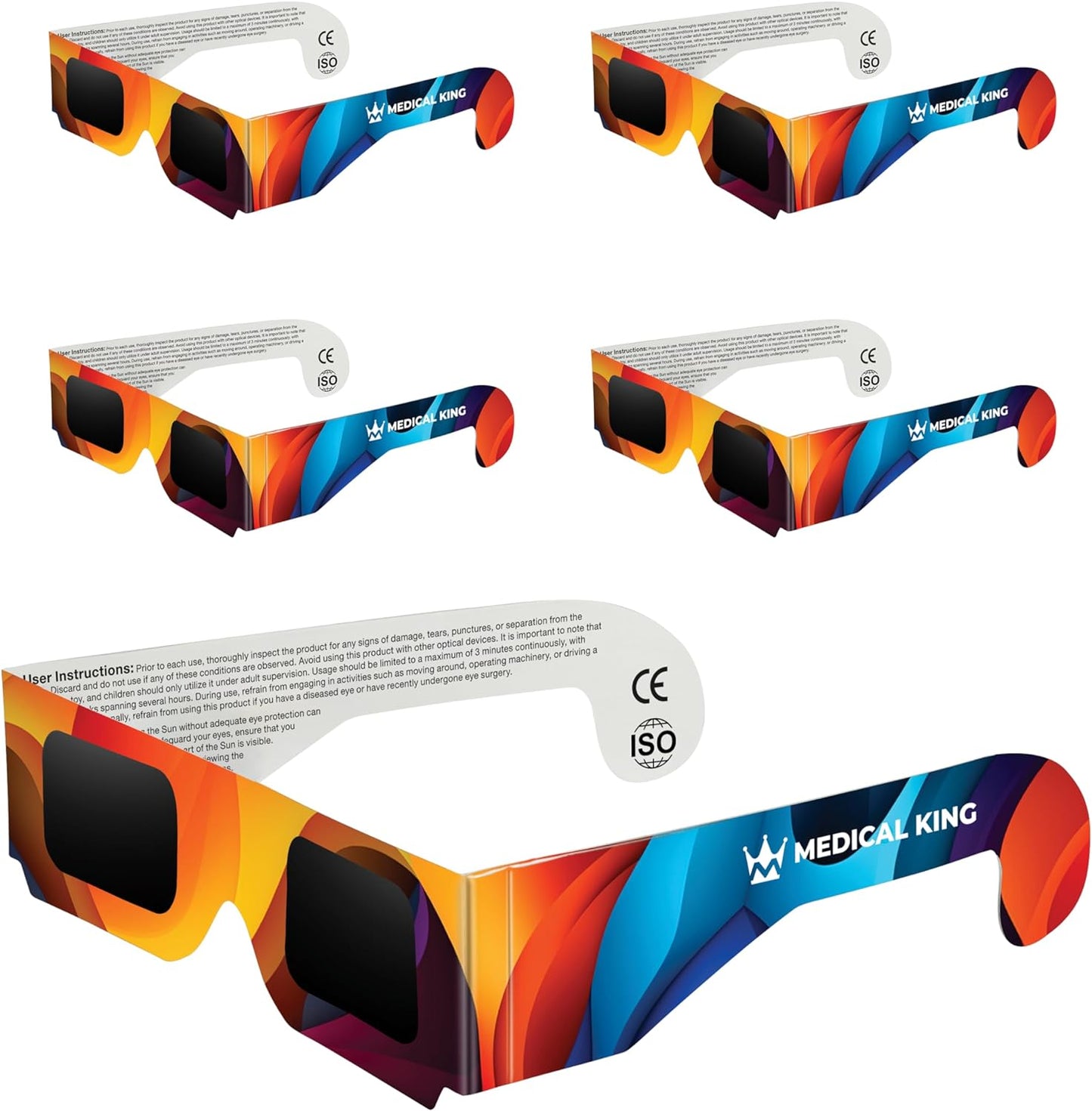 Solar Eclipse Glasses 2, 5, 10, 20, 50, 100 pack - 2024 CE and ISO Certified Approved 2024 Multicolor Safe Shades for Direct Sun Viewing - MedicalKingUsa