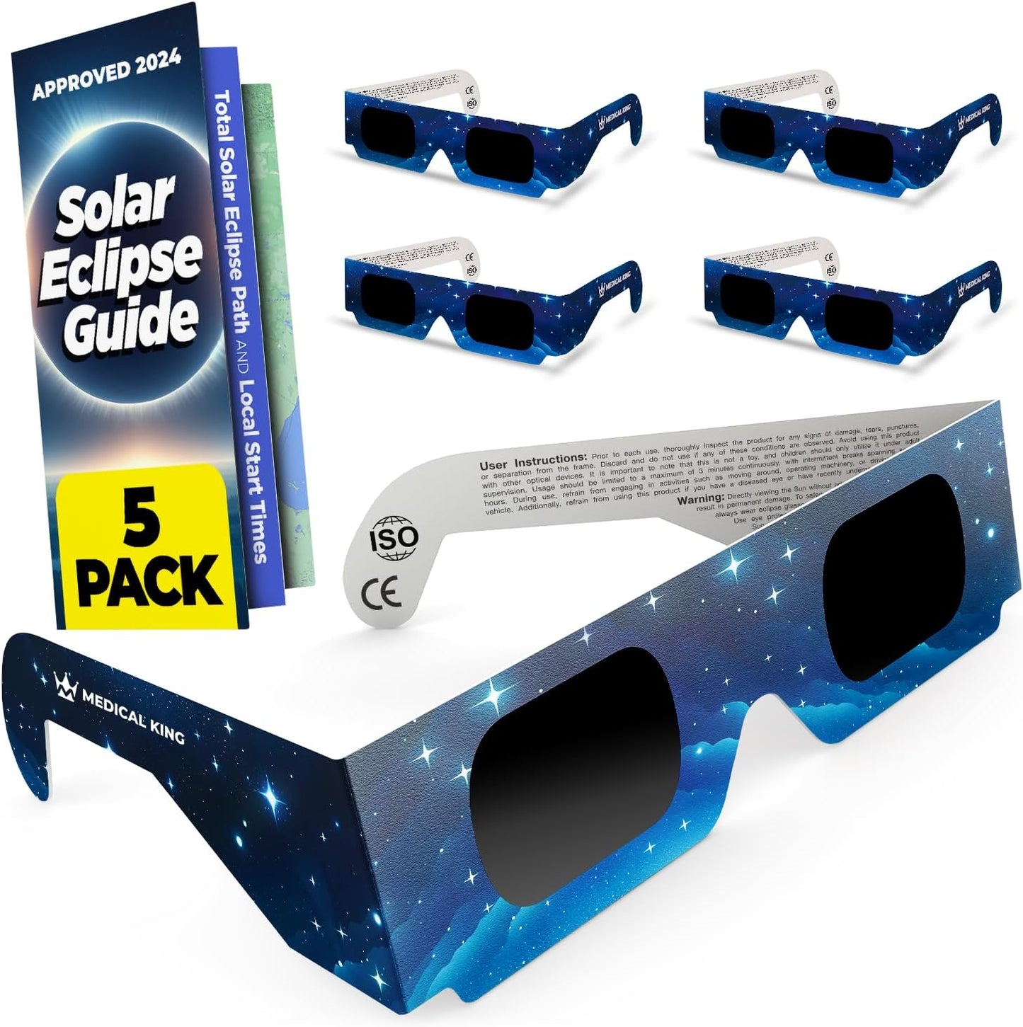 Solar Eclipse Glasses 2, 5, 10, 20, 50, 100 pack - 2024 CE and ISO Certified Galaxy Design Safe Shades for Direct Sun Viewing - MedicalKingUsa