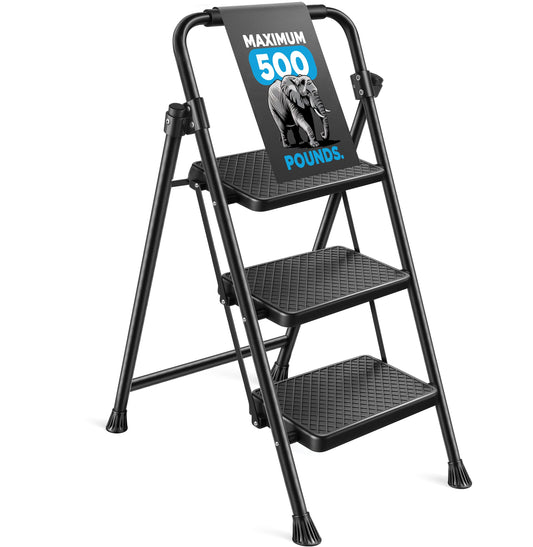 Step Ladder 3 Step Folding Step Stool Step Ladder With Wide Anti-Slip Pedal Step Stool Foldable For Adults Lightweight, Portable Steel Use For Home And Office