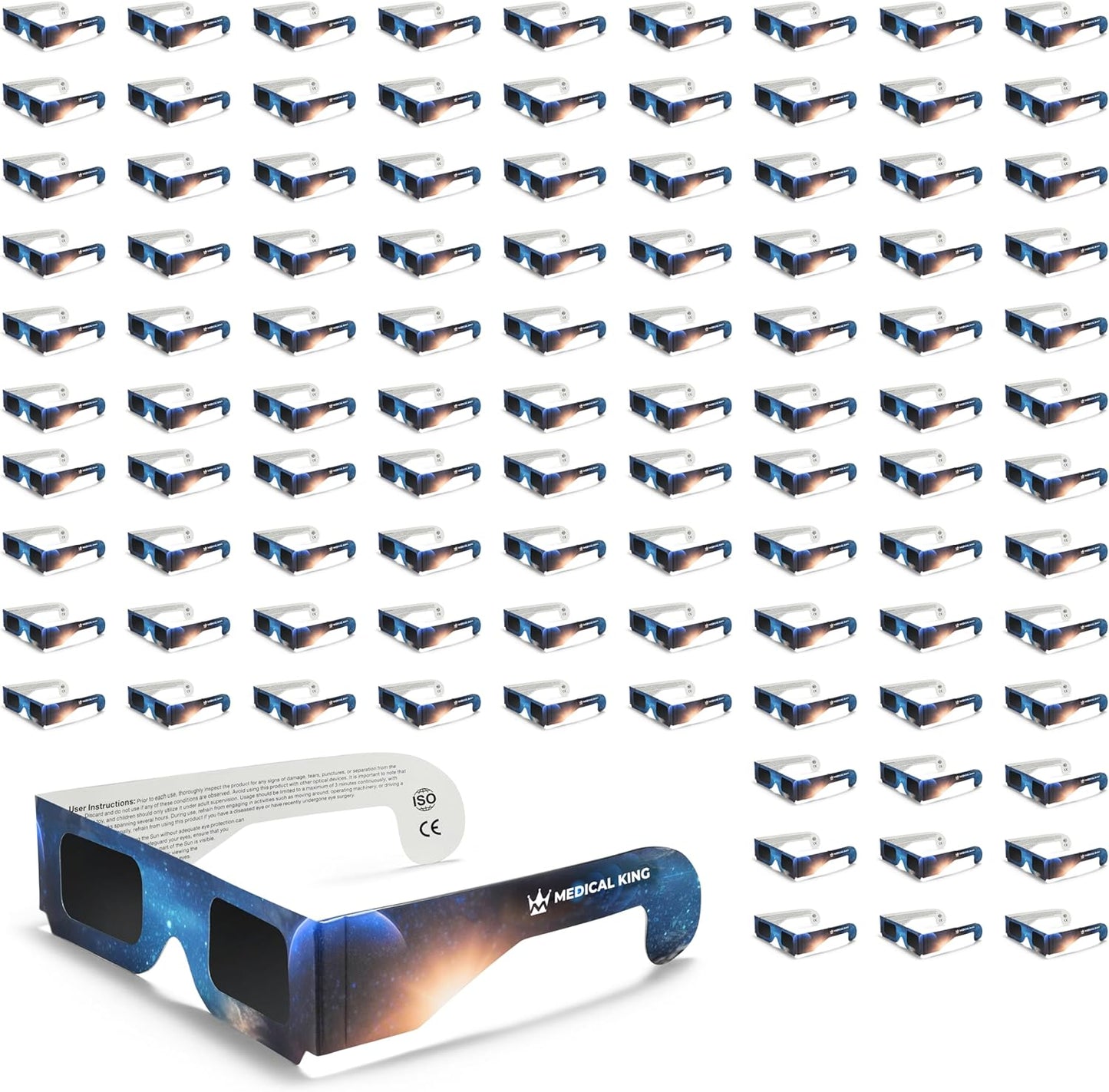 Medical King Solar Eclipse Glasses , Solar Filters Glasses with Solar Safe Filter Technology - Non-Polarized Solar Viewers with Light Blocking Film Lens & Cardboard Frame - CE, ISO Approved 2024 - 2, 5, 10, 20,  50 and 100-Pack