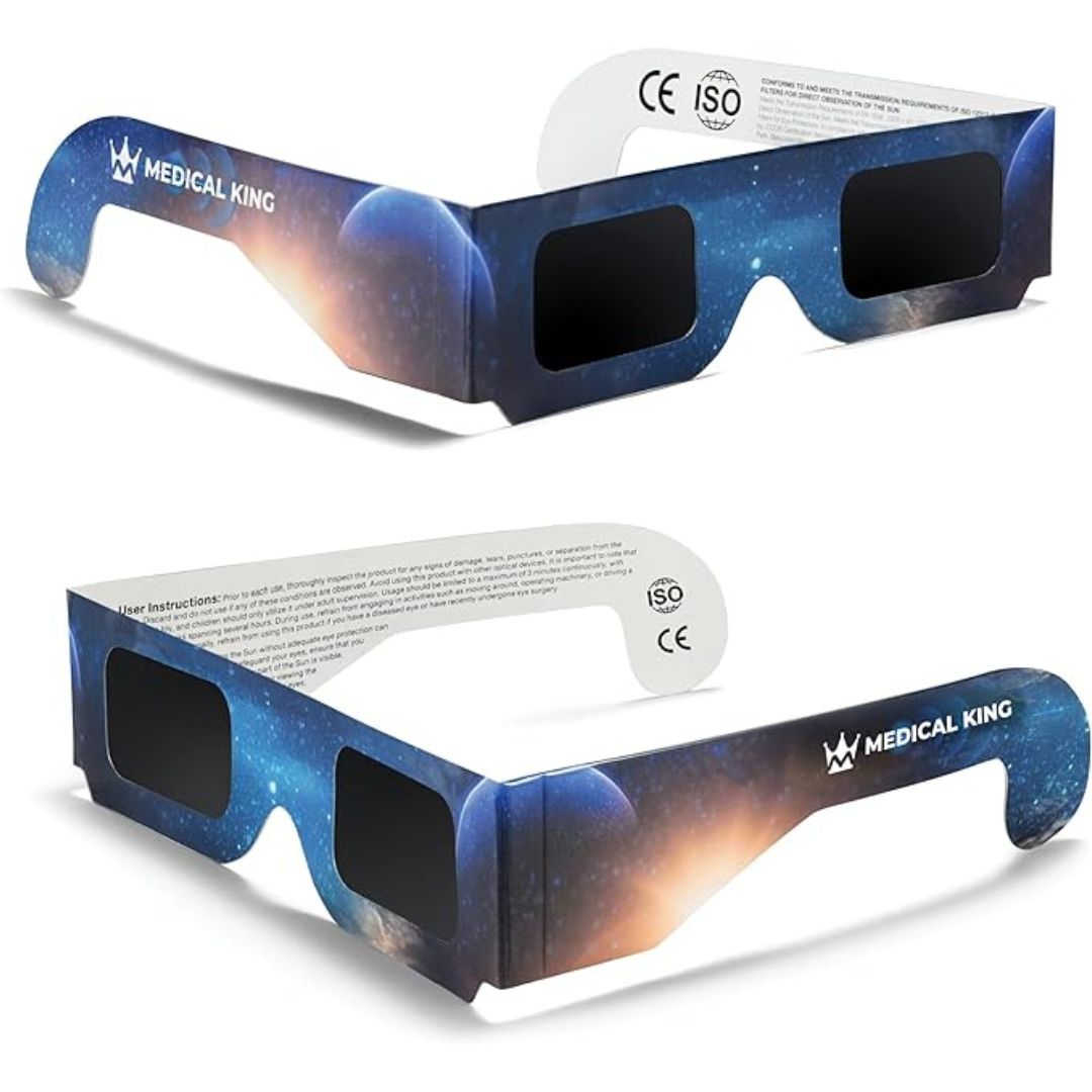 Medical King Solar Eclipse Glasses , Solar Filters Glasses with Solar Safe Filter Technology - Non-Polarized Solar Viewers with Light Blocking Film Lens & Cardboard Frame - CE, ISO Approved 2024 - 2, 5, 10, 20,  50 and 100-Pack