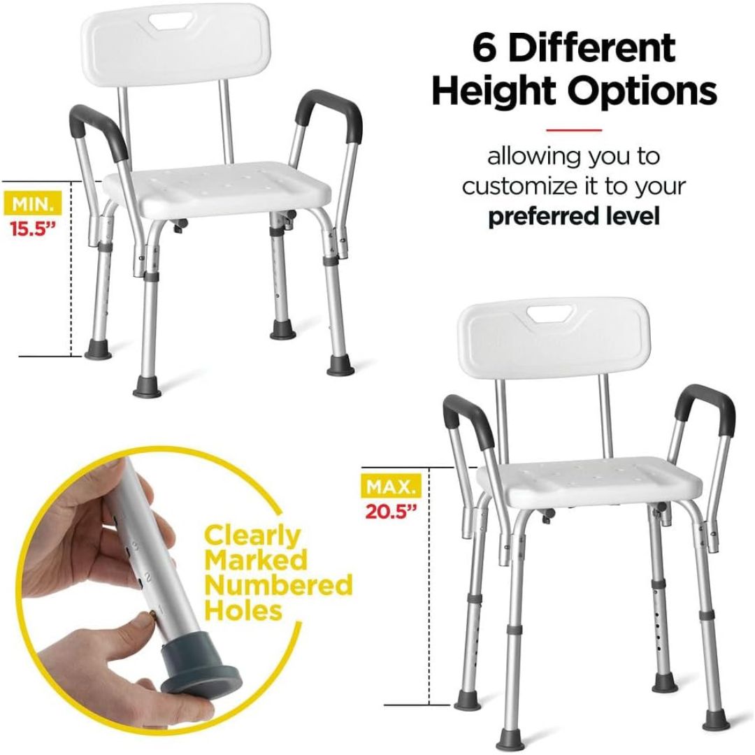 Shower Chair with Handles Set of 3 - Includes Back Scrubber & Additional Sponge – Anti Slip with 6 Adjustable Heights Portable MedicalKingUsa